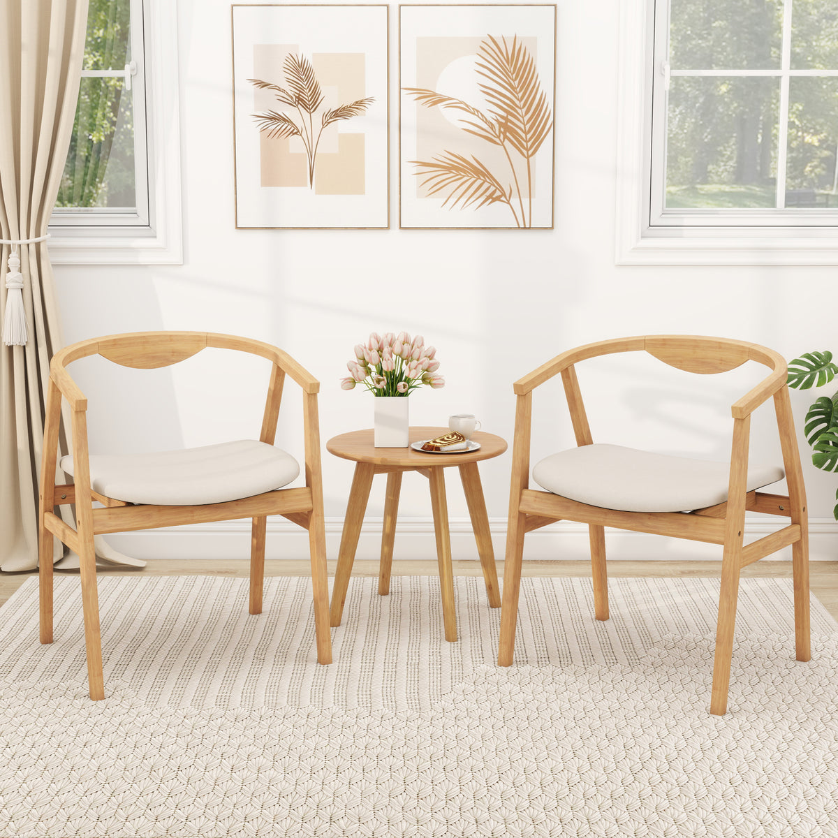 Bamboo Leisure Chair with Armrest and Curved Backrest - Natural