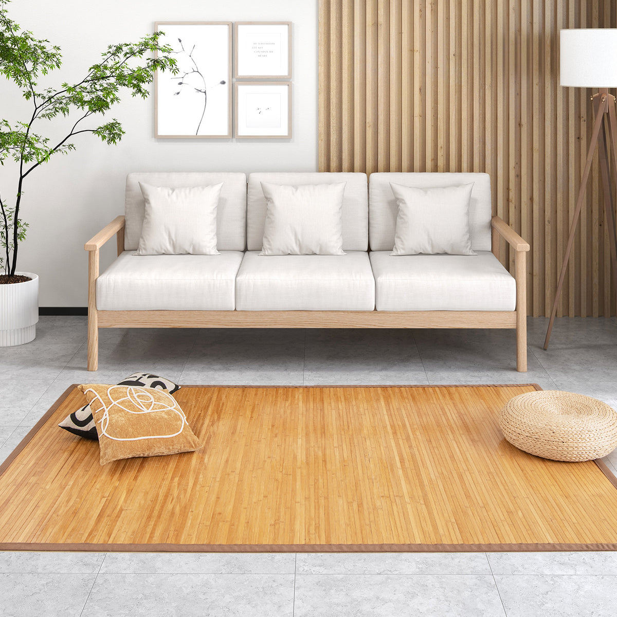 Large Bamboo Floor Mat 5x8 Feet with Anti-Slip Backing for Living Room & Bedroom
