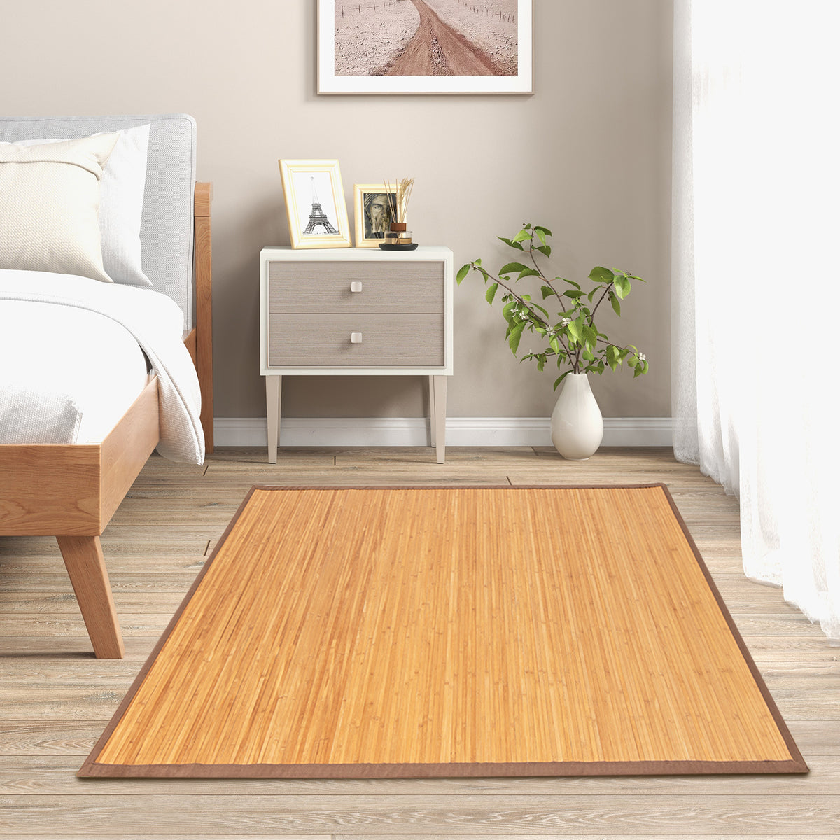 Large Bamboo Floor Mat 5x8 Feet with Anti-Slip Backing for Living Room & Bedroom