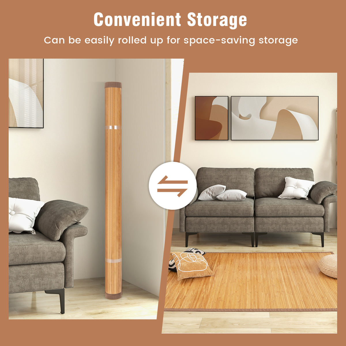 Large Bamboo Floor Mat 5x8 Feet with Anti-Slip Backing for Living Room & Bedroom