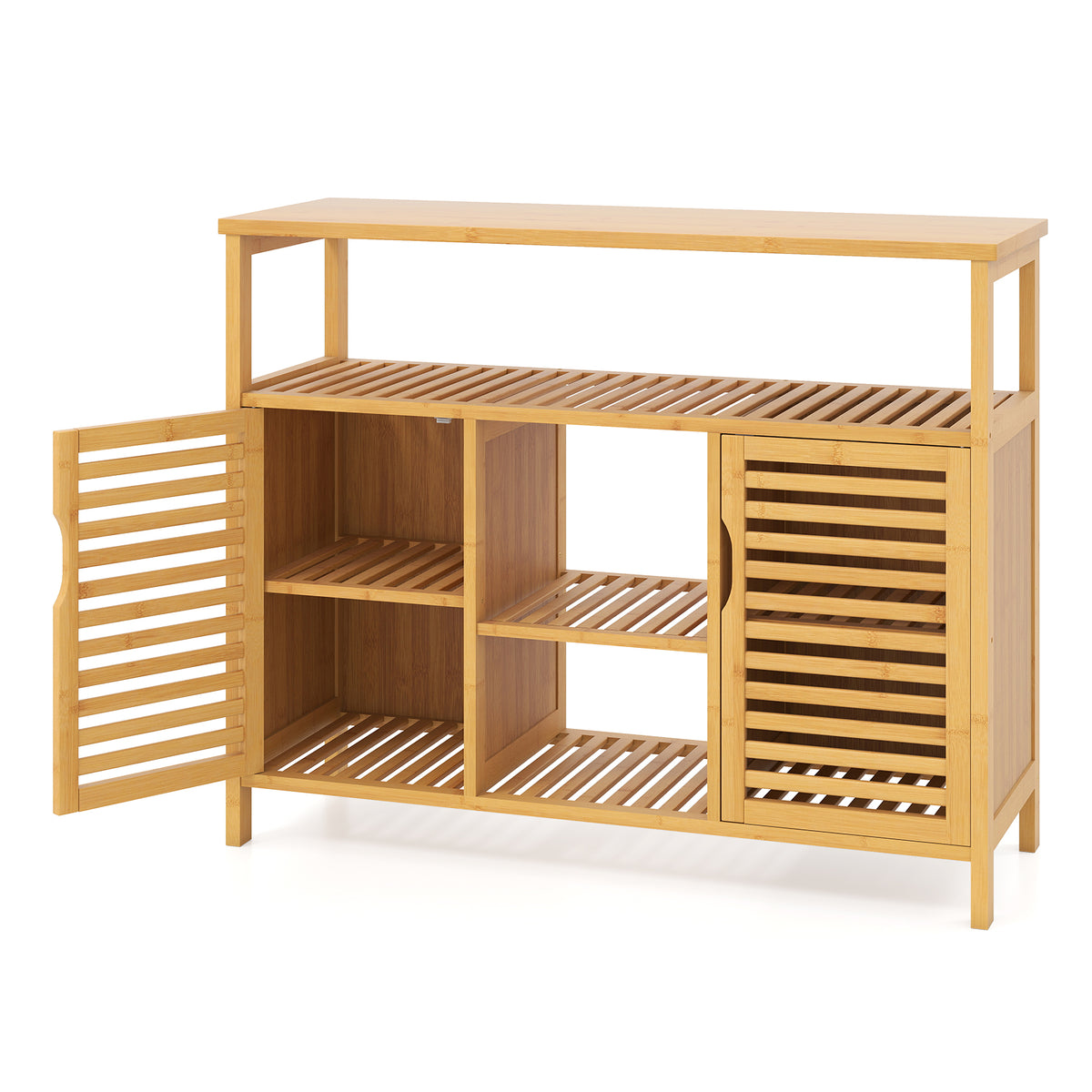 Bamboo Bathroom Cabinet with Shelves and Doors
