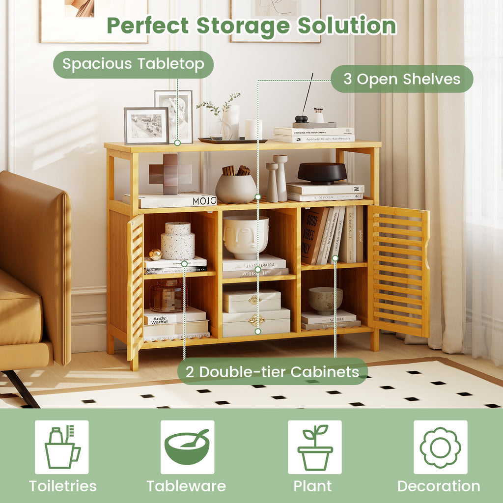 Bamboo Bathroom Cabinet with Shelves and Doors