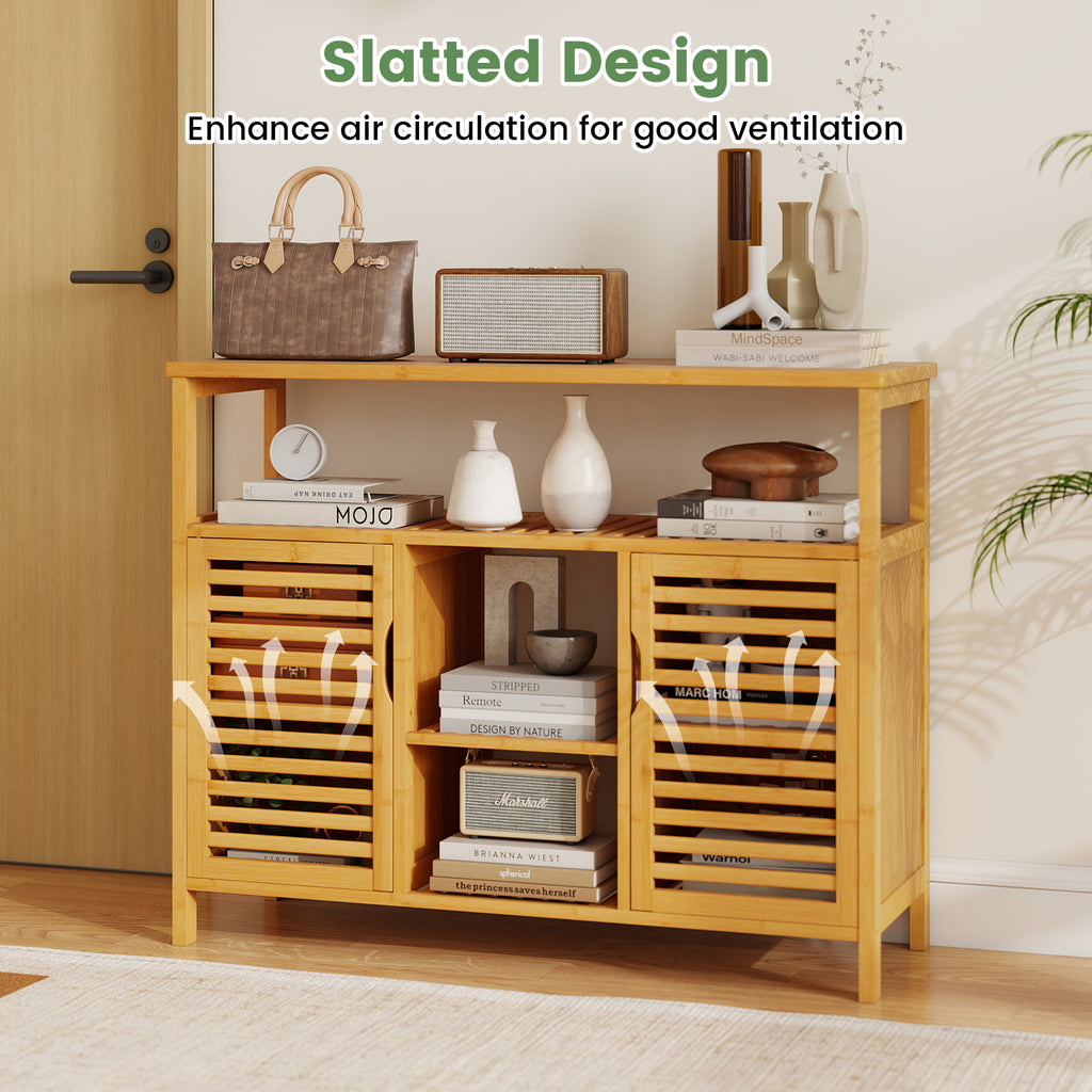 Bamboo Bathroom Cabinet with Shelves and Doors
