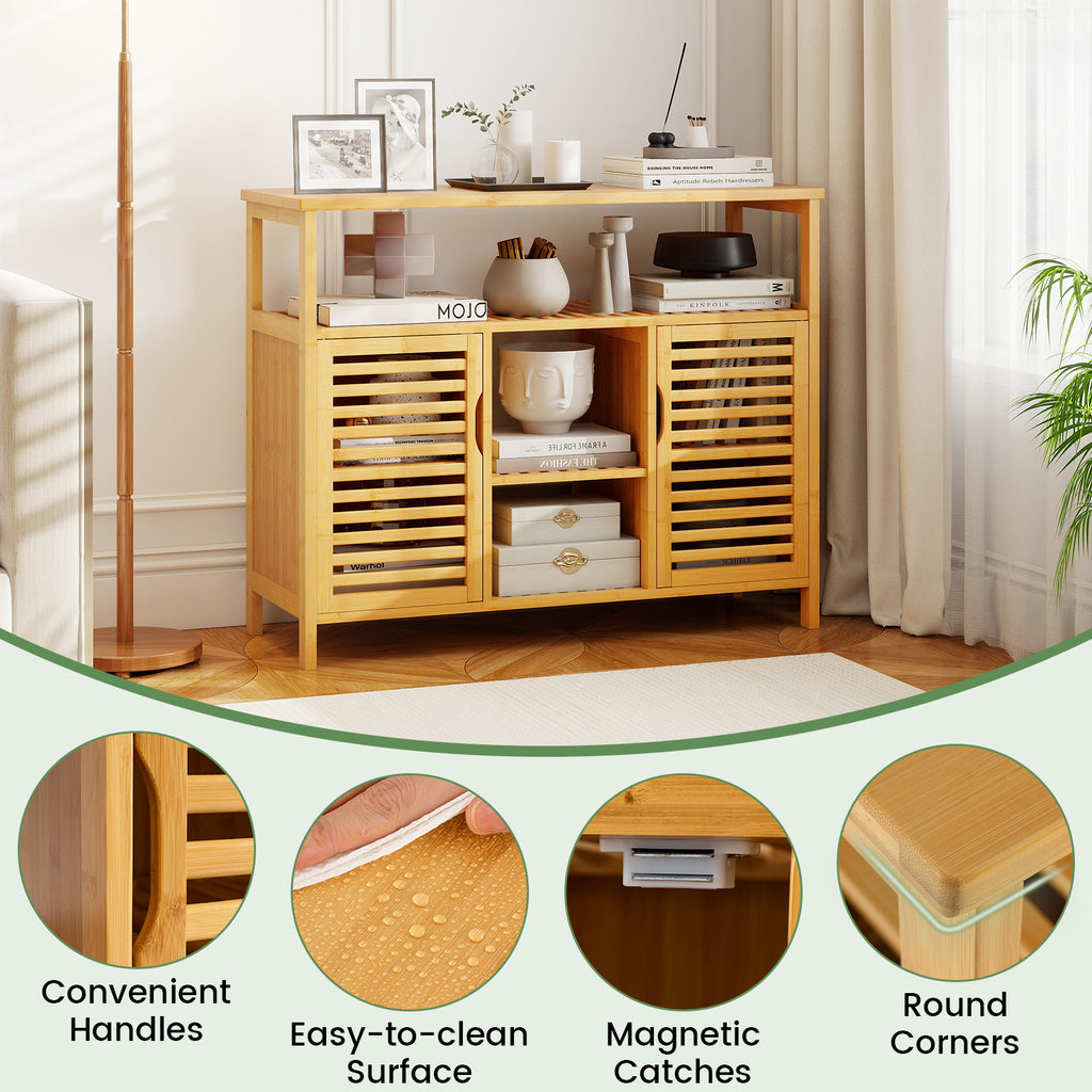 Bamboo Bathroom Cabinet with Shelves and Doors