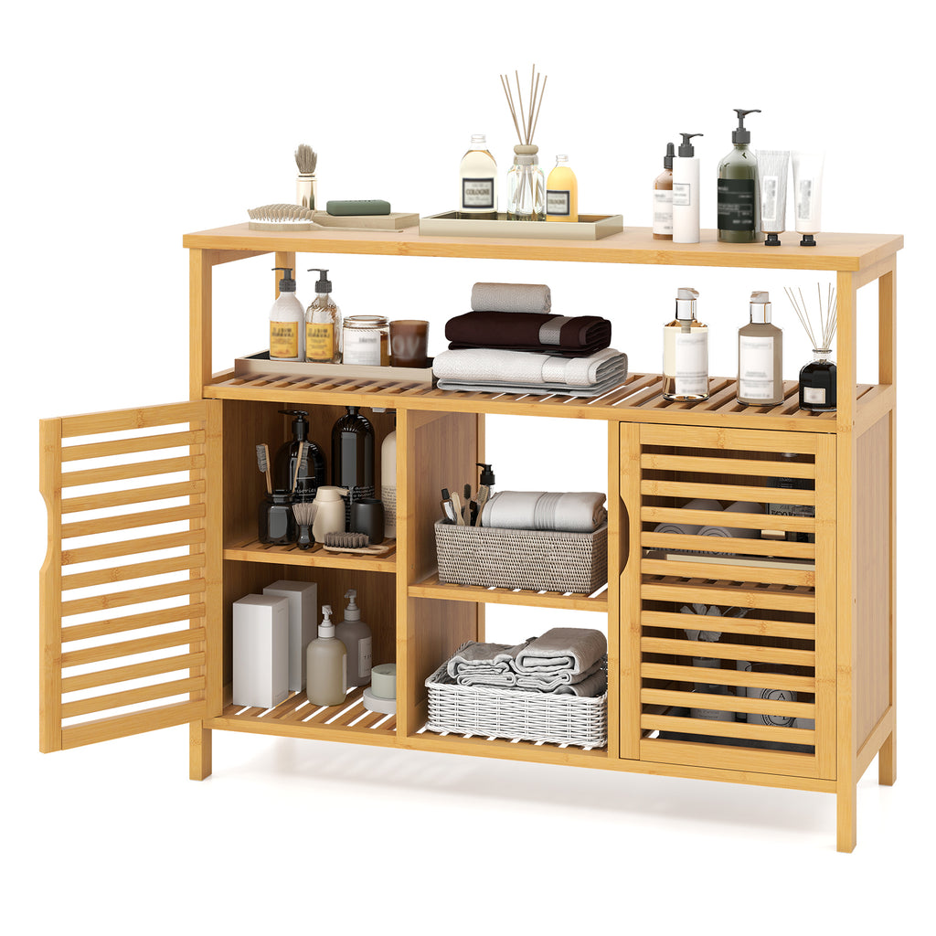 3-Door Bamboo Bathroom Cabinet with Shelves