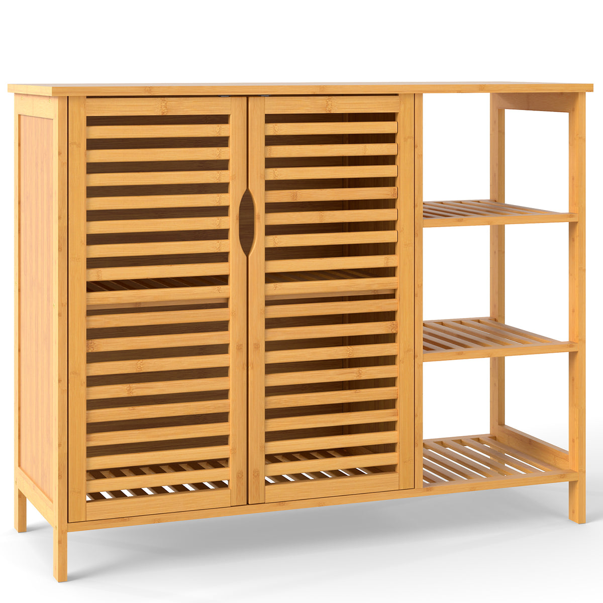 Bamboo Bathroom Cabinet 2-Door Storage with Shelves - 31.5-inch H