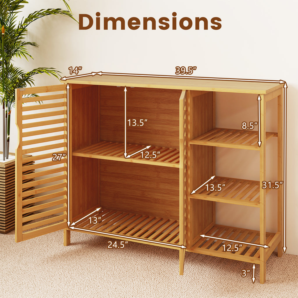 Bamboo Bathroom Cabinet 2-Door Storage with Shelves - 31.5-inch H