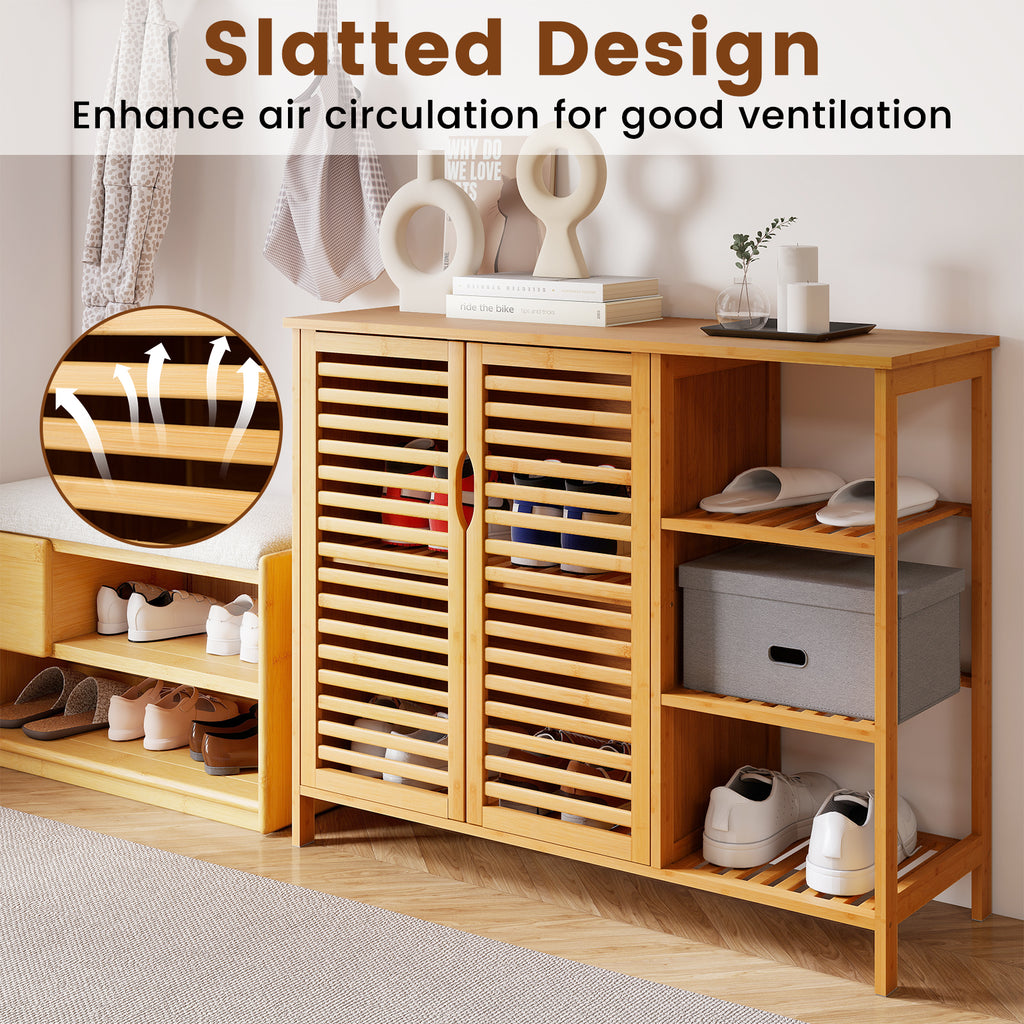 Bamboo Bathroom Cabinet 2-Door Storage with Shelves - 31.5-inch H