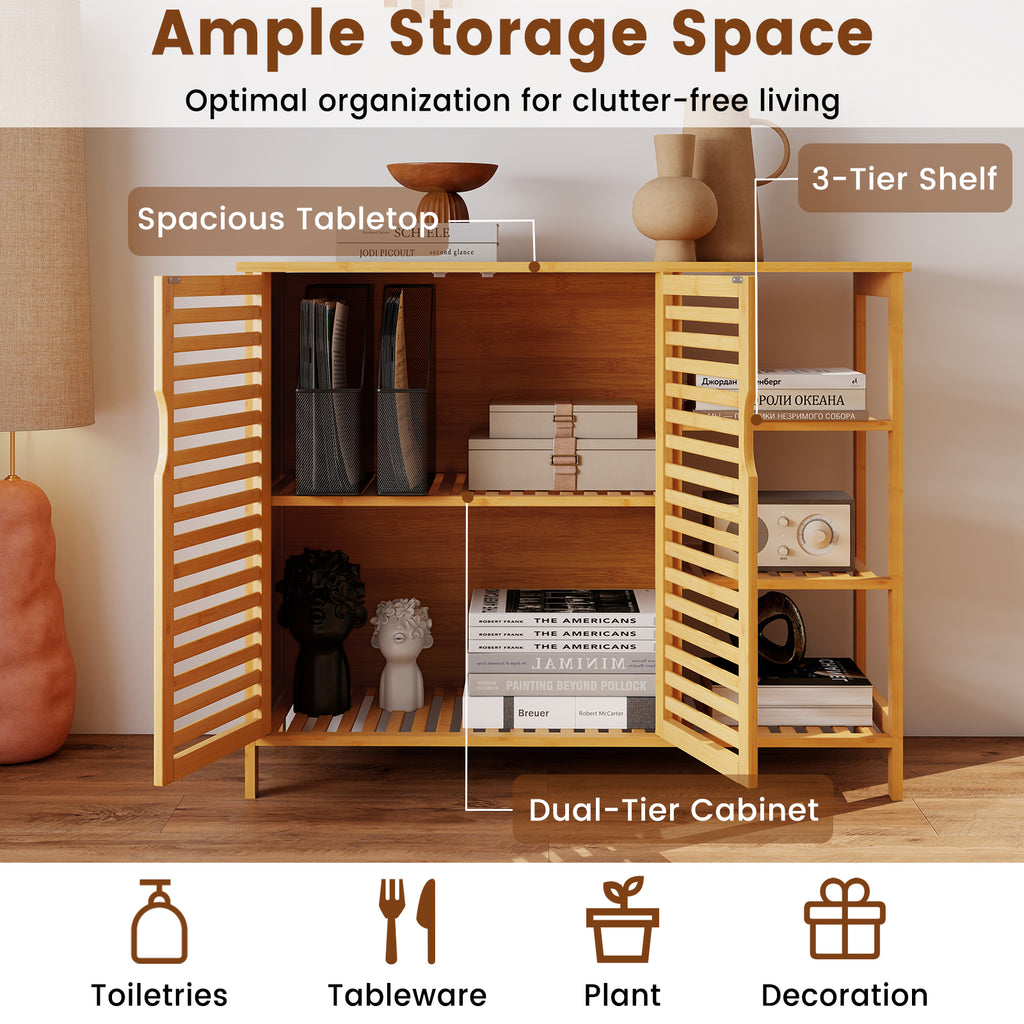 Bamboo Bathroom Cabinet 2-Door Storage with Shelves - 31.5-inch H