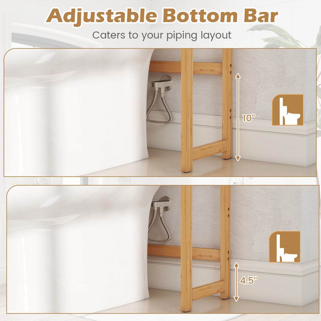 3-Tier Bamboo Bathroom Organizer with Hooks - Natural