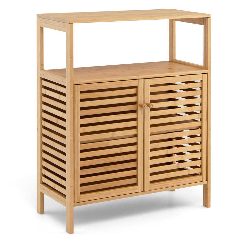 Bamboo Bathroom Floor Storage Cabinet with Shutter Doors - Natural