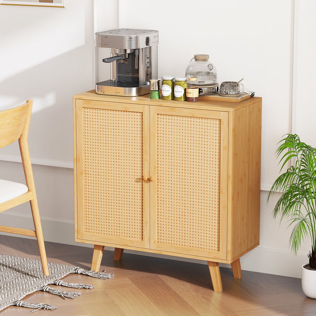 Bamboo Buffet Storage Cabinet with PE Rattan Doors - Natural