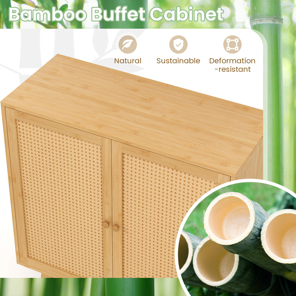 Bamboo Buffet Storage Cabinet with PE Rattan Doors - Natural
