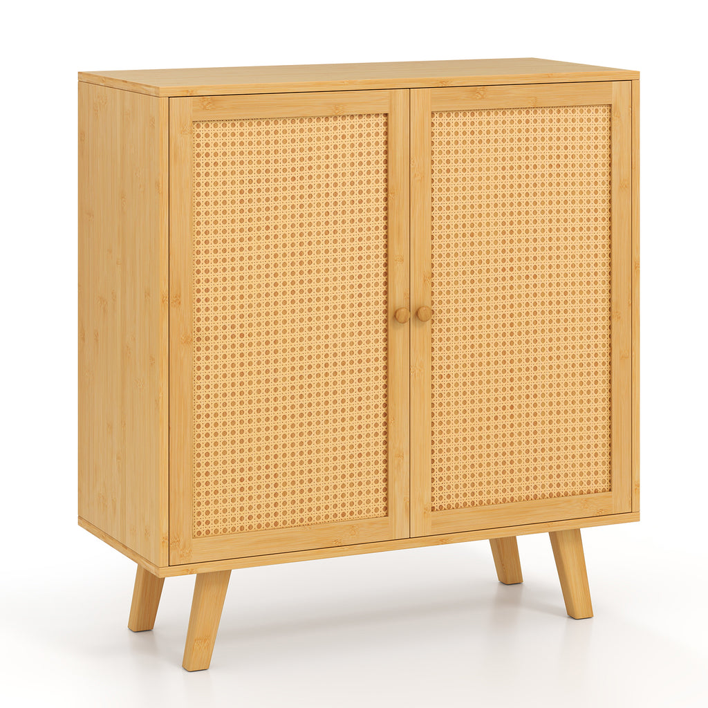 Bamboo Buffet Storage Cabinet with PE Rattan Doors - Natural