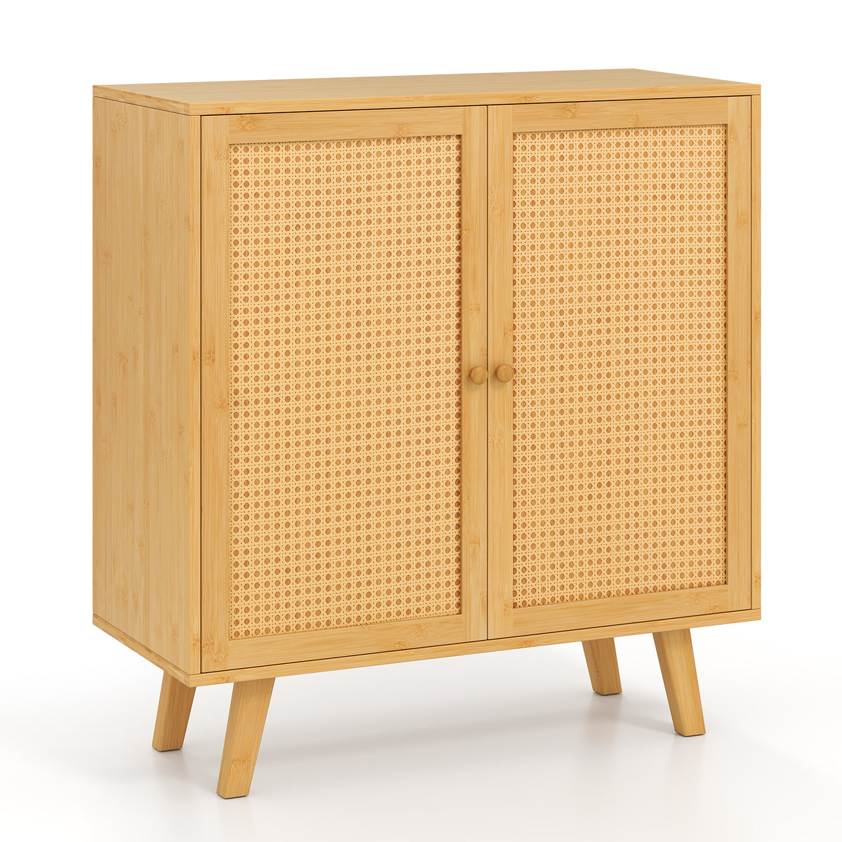 Bamboo Buffet Storage Cabinet with PE Rattan Doors - Natural