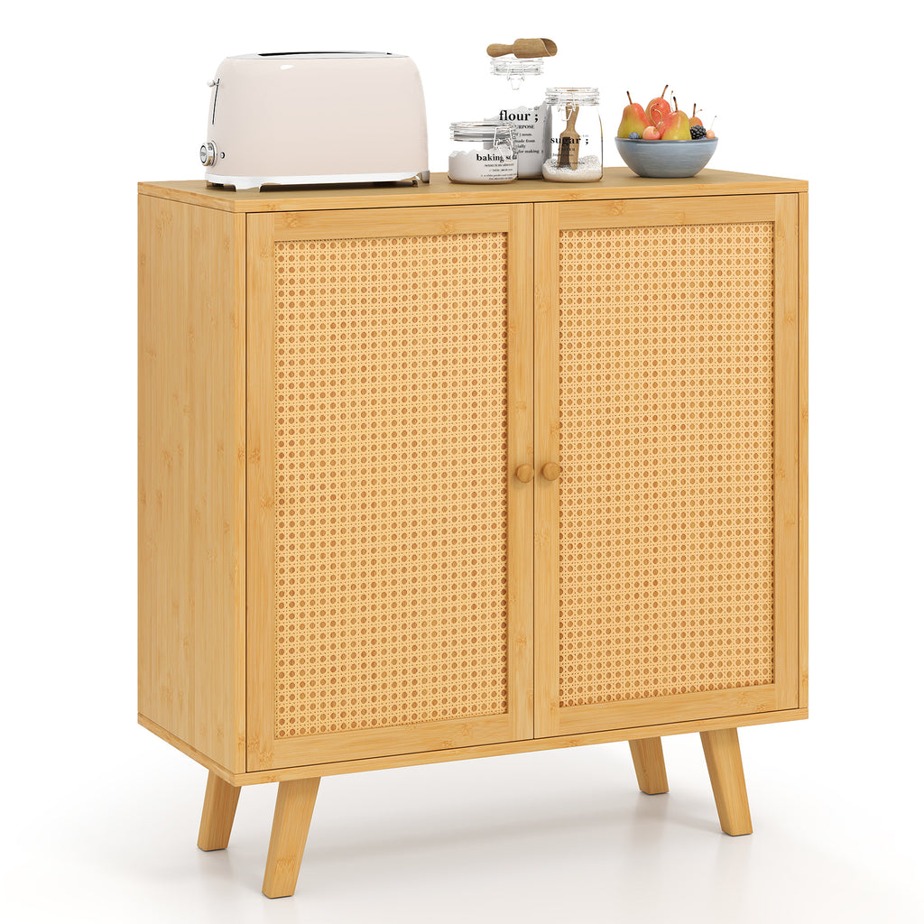 Bamboo Buffet Storage Cabinet with PE Rattan Doors - Natural
