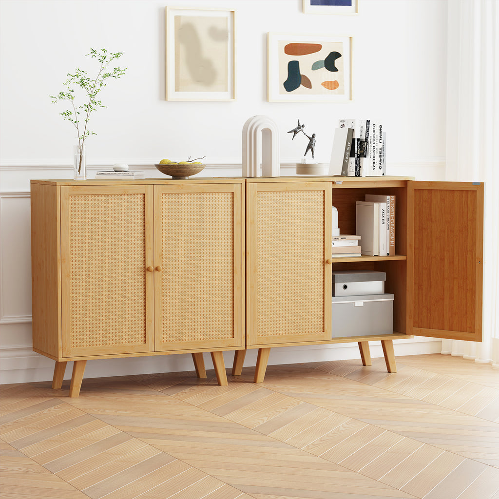 Bamboo Buffet Storage Cabinet with PE Rattan Doors - Natural