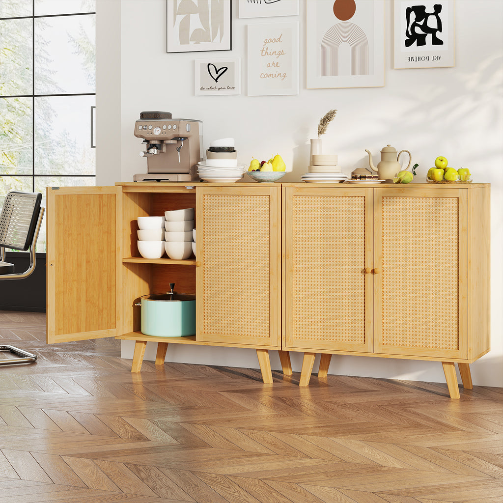 Bamboo Buffet Storage Cabinet with PE Rattan Doors - Natural