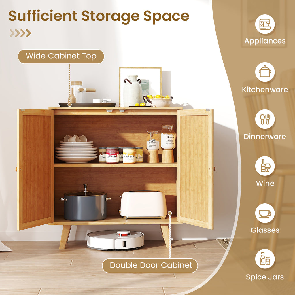 Bamboo Buffet Storage Cabinet with PE Rattan Doors - Natural