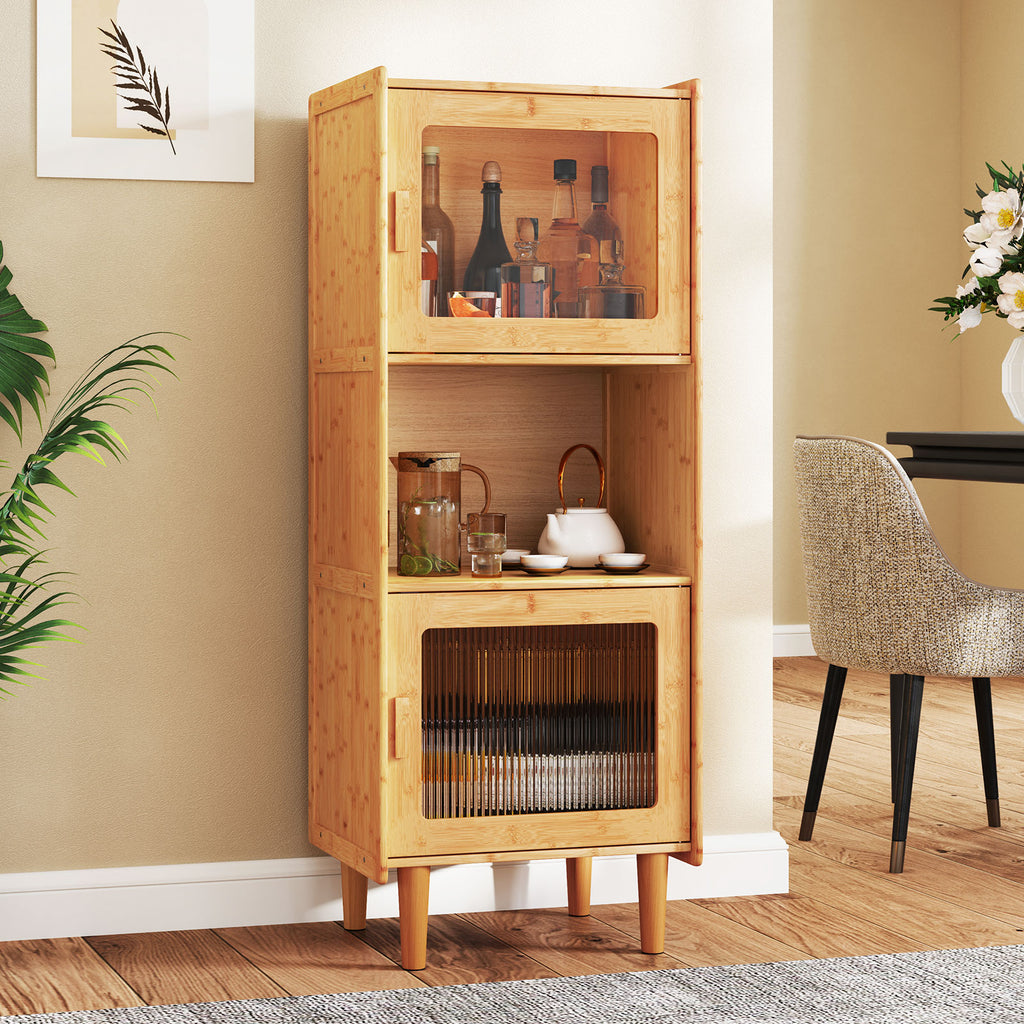 3-Cube Bamboo Storage Cabinet with Acrylic Doors - Natural
