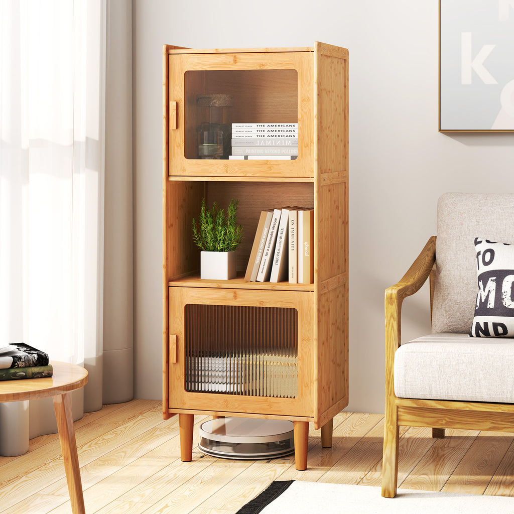 3-Cube Bamboo Storage Cabinet with Acrylic Doors - Natural