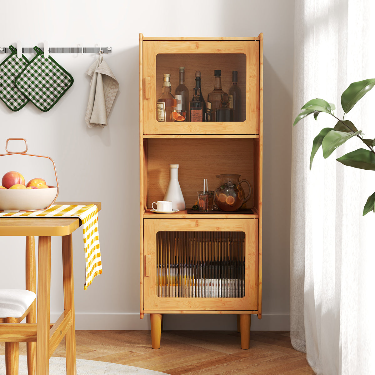 3-Cube Bamboo Storage Cabinet with Acrylic Doors - Natural