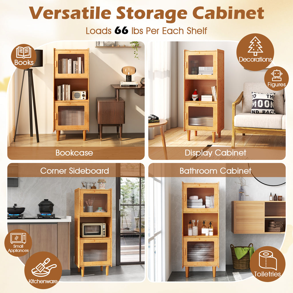 3-Cube Bamboo Storage Cabinet with Acrylic Doors - Natural