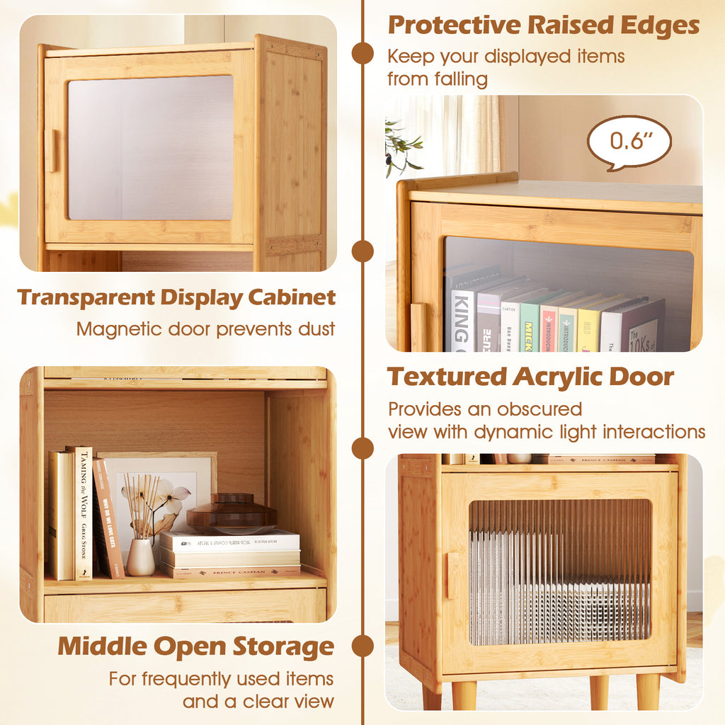 3-Cube Bamboo Storage Cabinet with Acrylic Doors - Natural