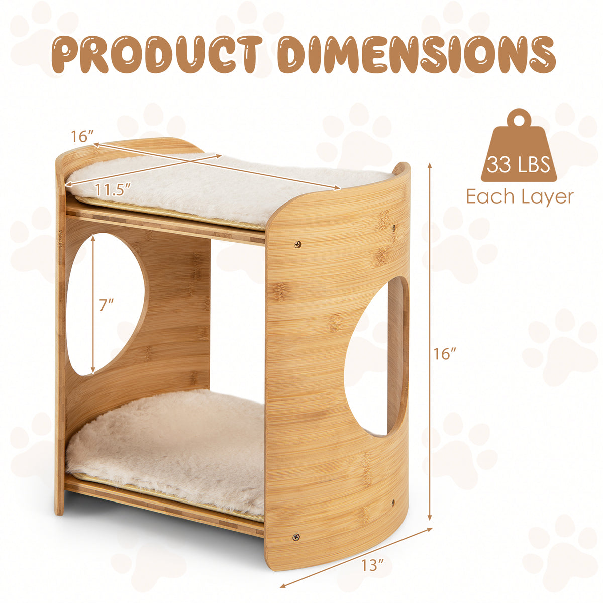 2-Tier Small Cat Tree with Natural Bamboo Frame - Beige, Cute & Stable
