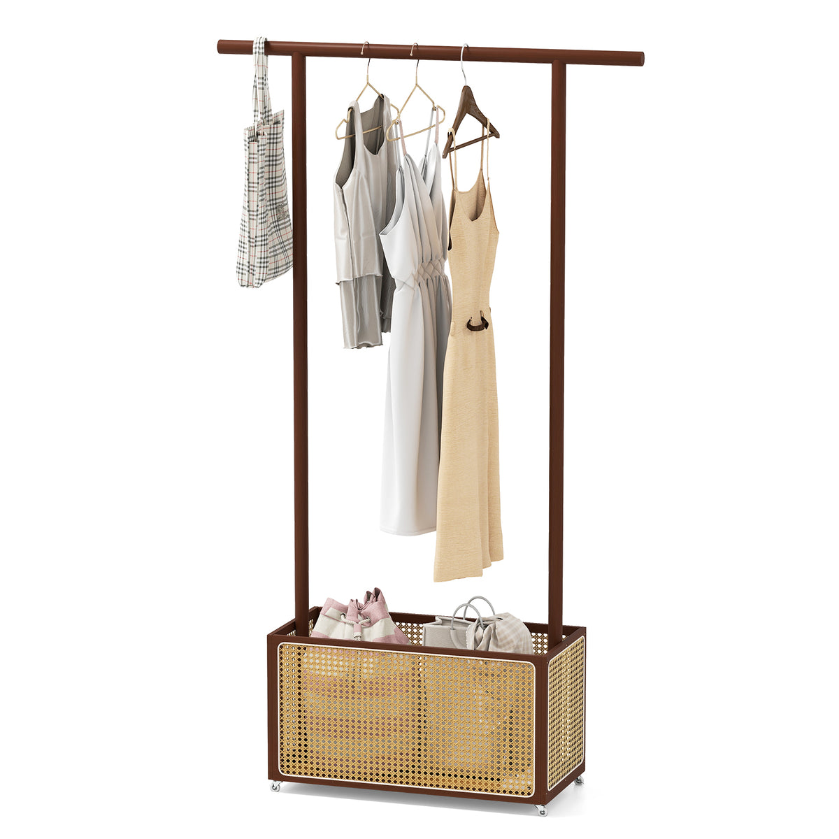 Wooden Coat Tree with 3 Shelves & 9 Hooks