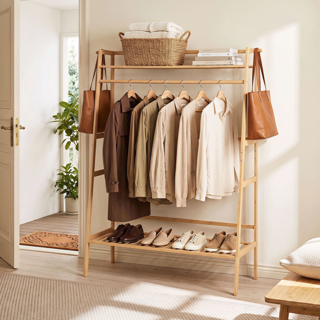 Bamboo Garment Rack with Storage Shelves - Natural