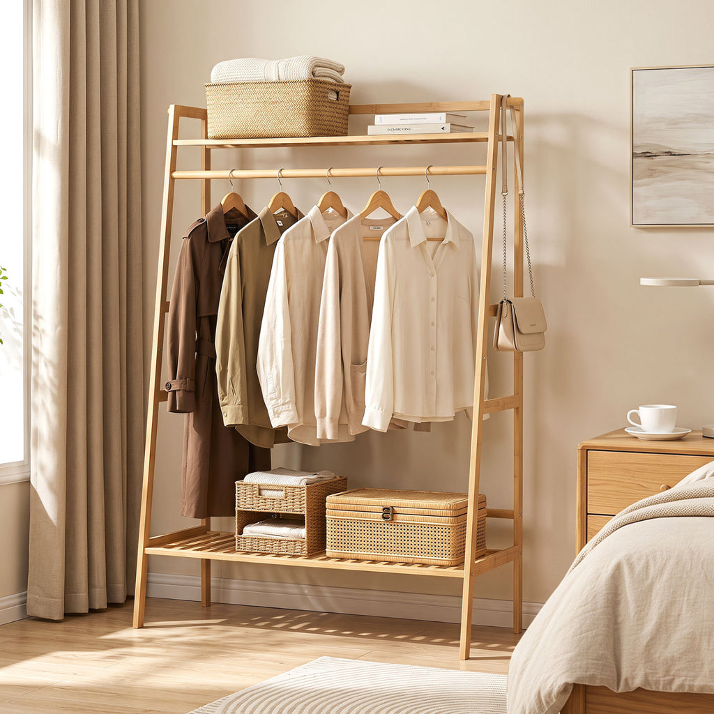 Bamboo Garment Rack with Storage Shelves - Natural