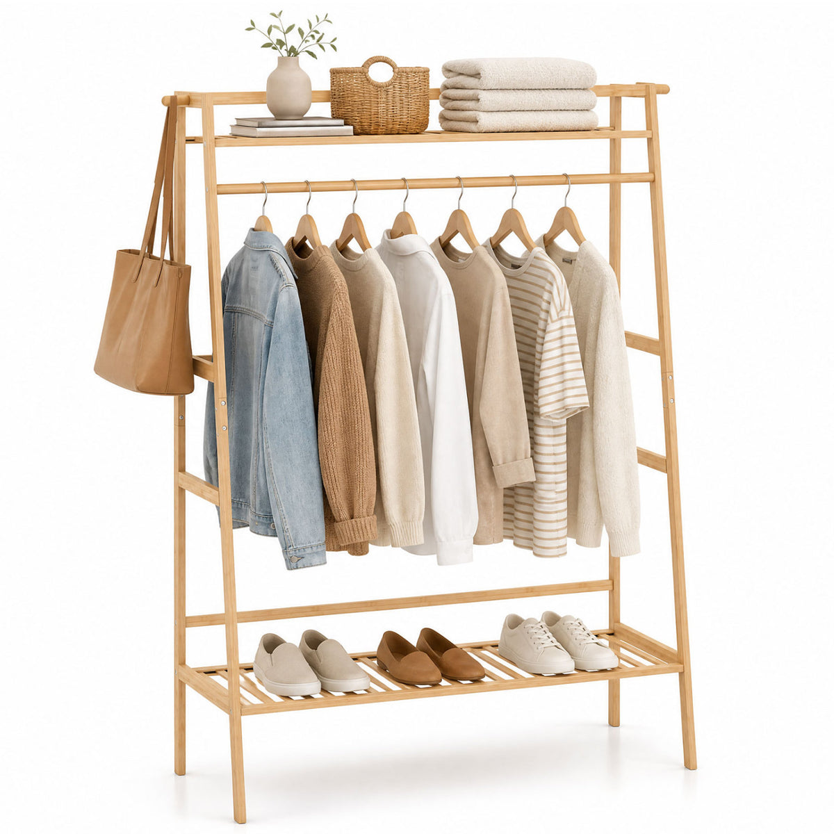 Bamboo Garment Rack with Storage Shelves - Natural
