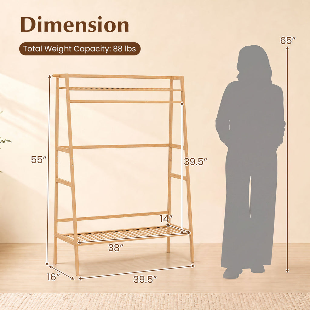 Bamboo Garment Rack with Storage Shelves - Natural
