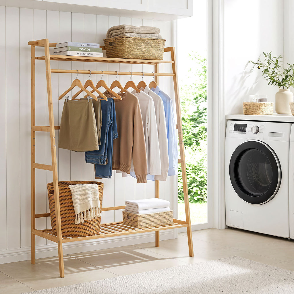 Bamboo Garment Rack with Storage Shelves - Natural