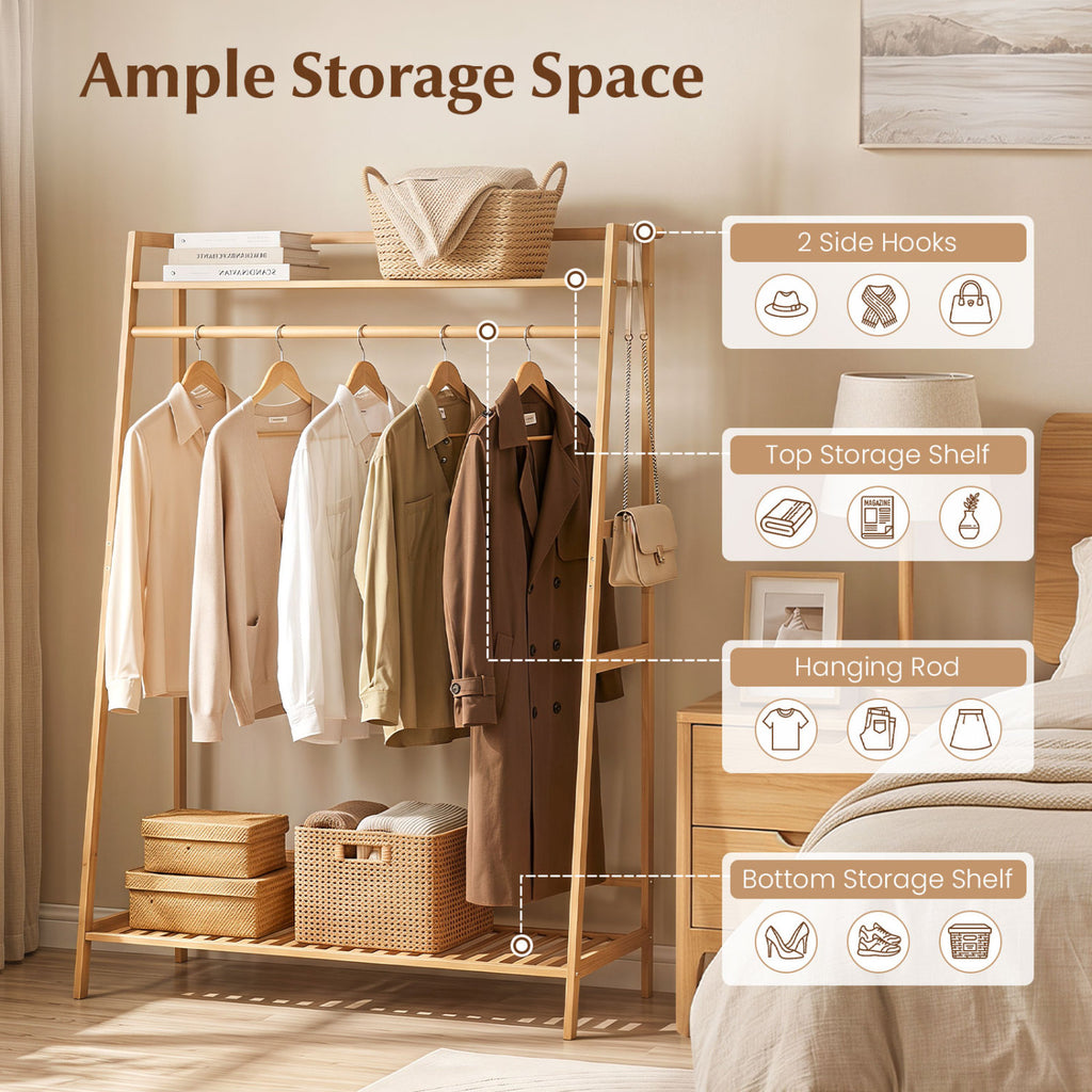 Bamboo Garment Rack with Storage Shelves - Natural