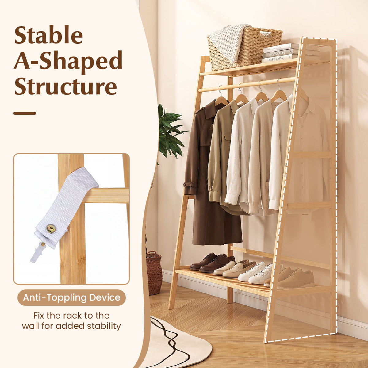 Bamboo Garment Rack with Storage Shelves - Natural