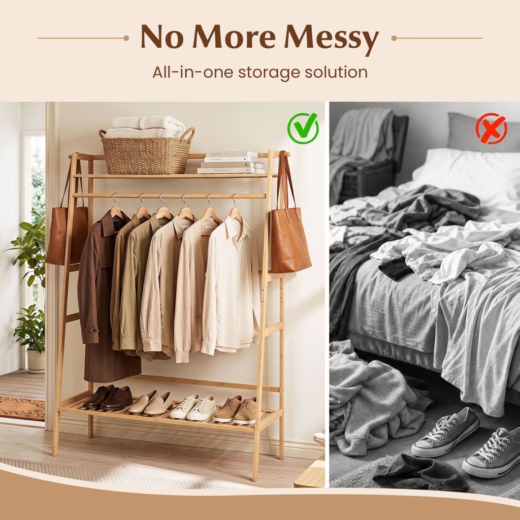 Bamboo Garment Rack with Storage Shelves - Natural