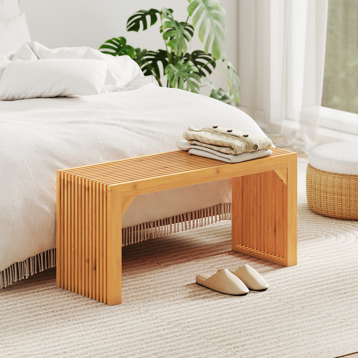 36" Bamboo Dining Bench - Natural Wood, Entryway Seating