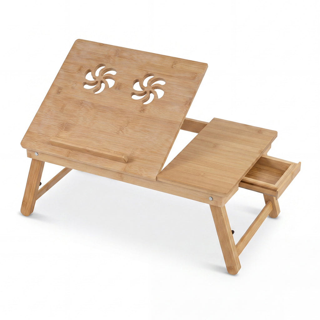 Adjustable Bamboo Laptop Desk with Tilting Top & Drawer – Natural