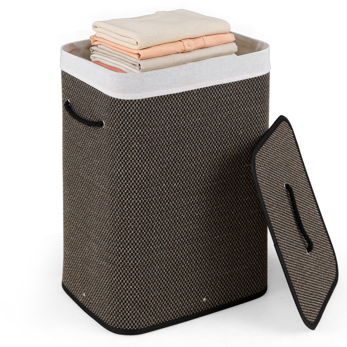 19 Gallon Bamboo Laundry Hamper with Zippered Lid - Semi-cylinder, Natural