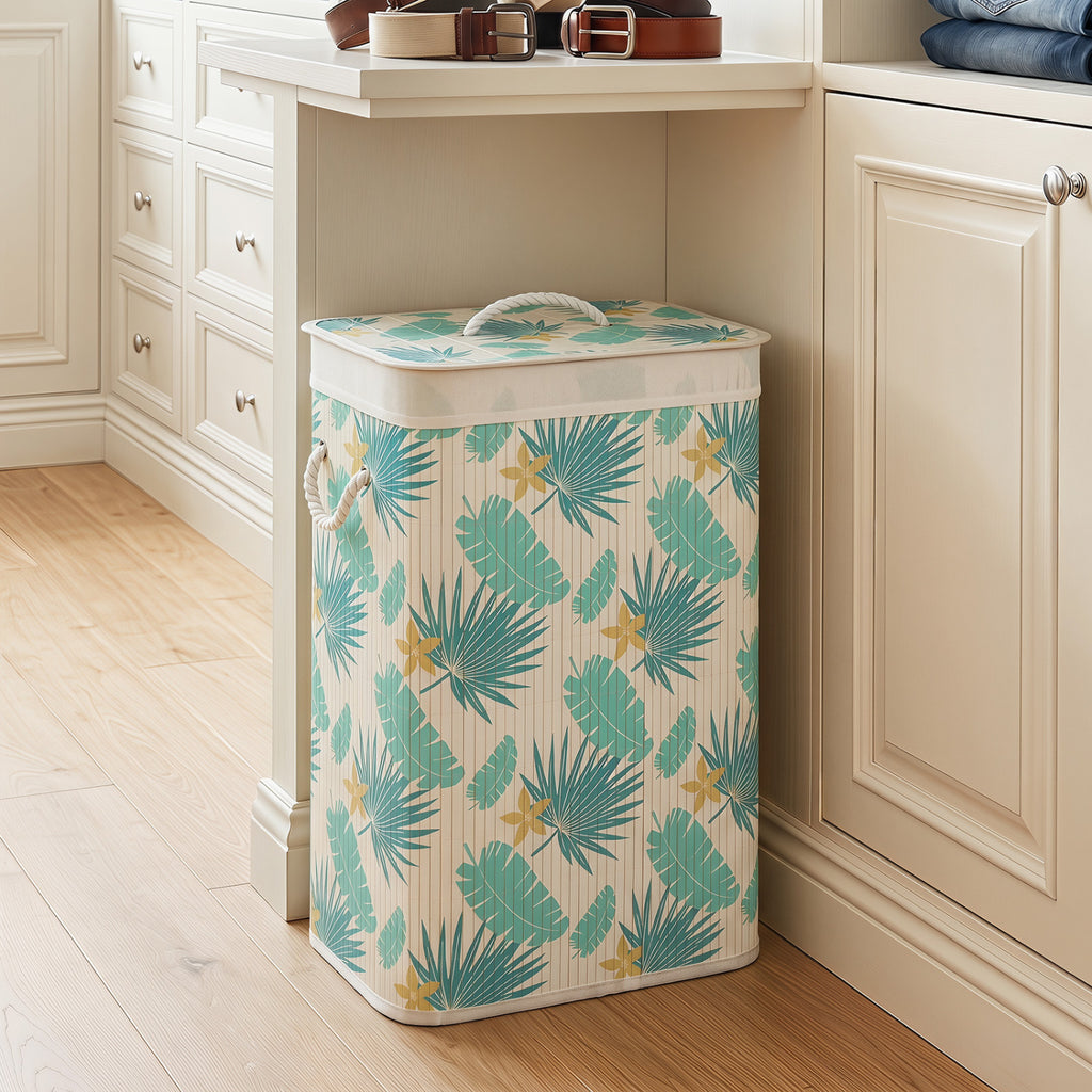 19 Gal Bamboo Clothes Hamper with Removable Liner and Portable Handles