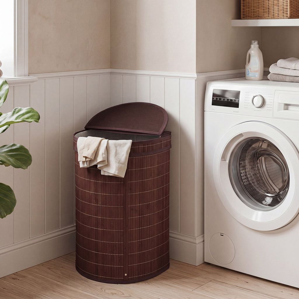 Bamboo Laundry Hamper, 19 Gallons - Semi-cylinder, Black