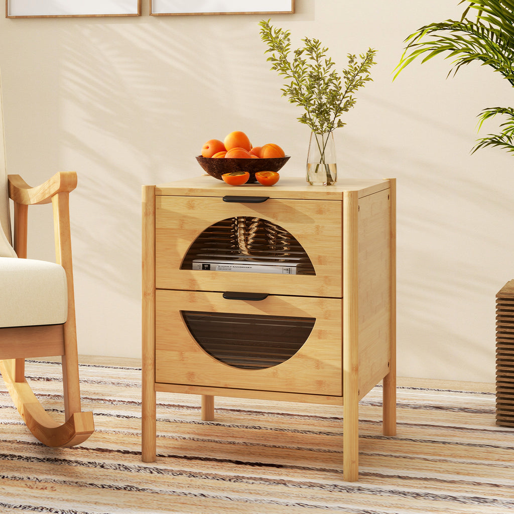 Bamboo Nightstand with Glass Drawers, Natural