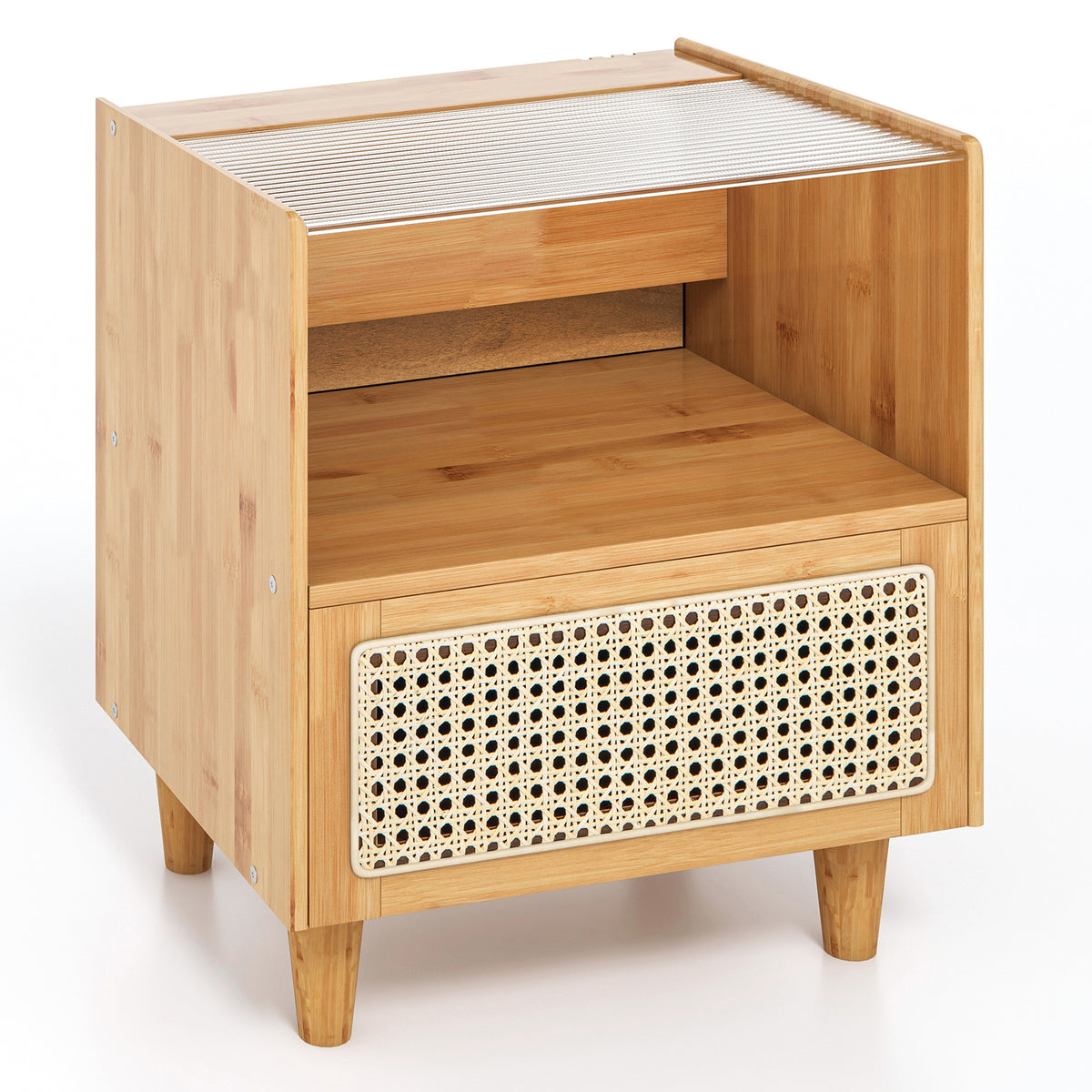 Bedside Table Nightstand with Drawer and Shelf – Light Gray