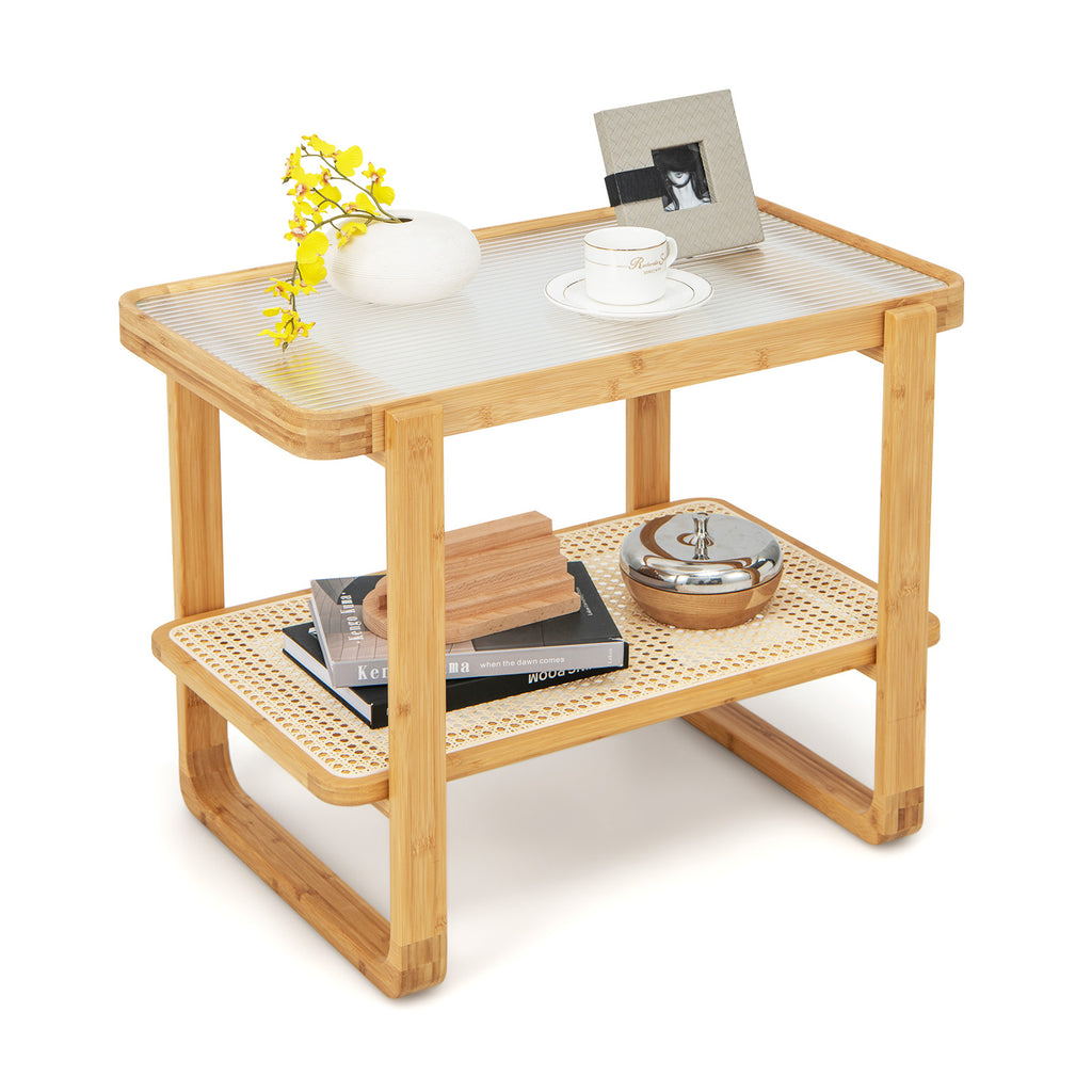 Square End Table with Tempered Glass Top, Golden