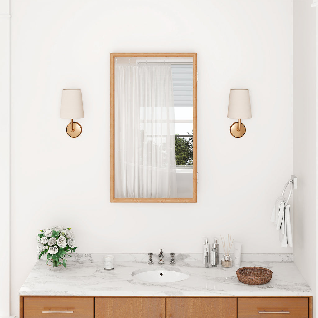 Bamboo Small Medicine Cabinet with Mirror Door and Removable Shelves