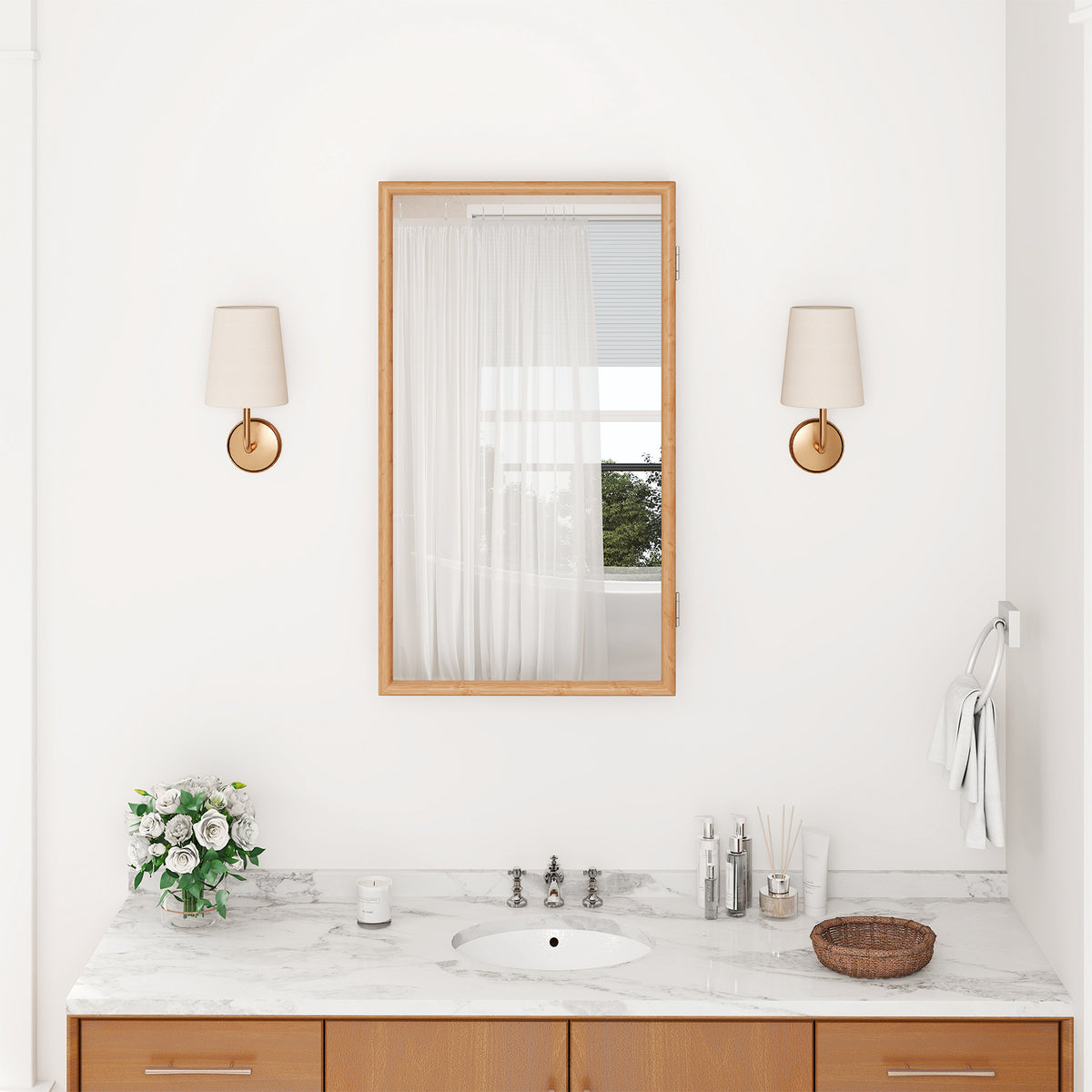 Bamboo Small Medicine Cabinet with Mirror Door and Removable Shelves