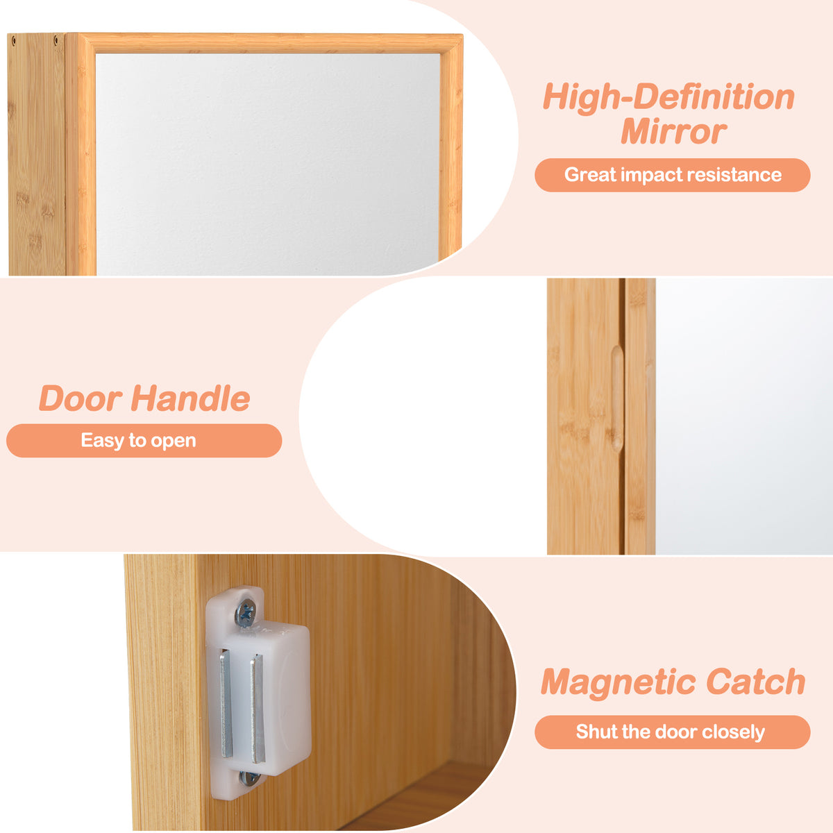 Bamboo Small Medicine Cabinet with Mirror Door and Removable Shelves