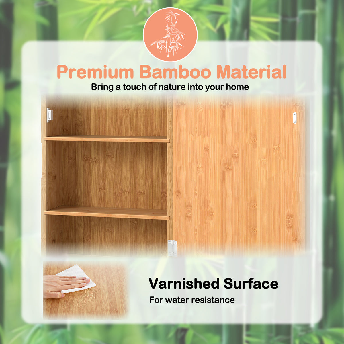Bamboo Small Medicine Cabinet with Mirror Door and Removable Shelves
